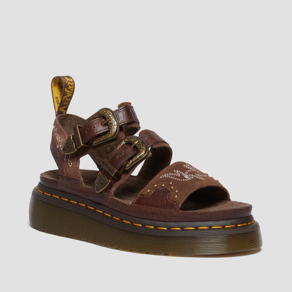 Dr. Martens Brown Gryphon Gothic Americana Leather Platform Sandals